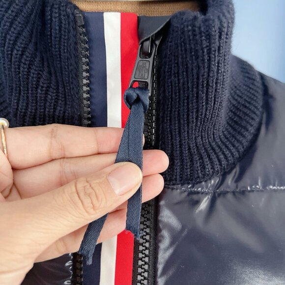 Moncler MAGLIONE Tricot Wool Knit Quilted Down Cardigan Jacket Navy Women Large - Picture 8 of 10